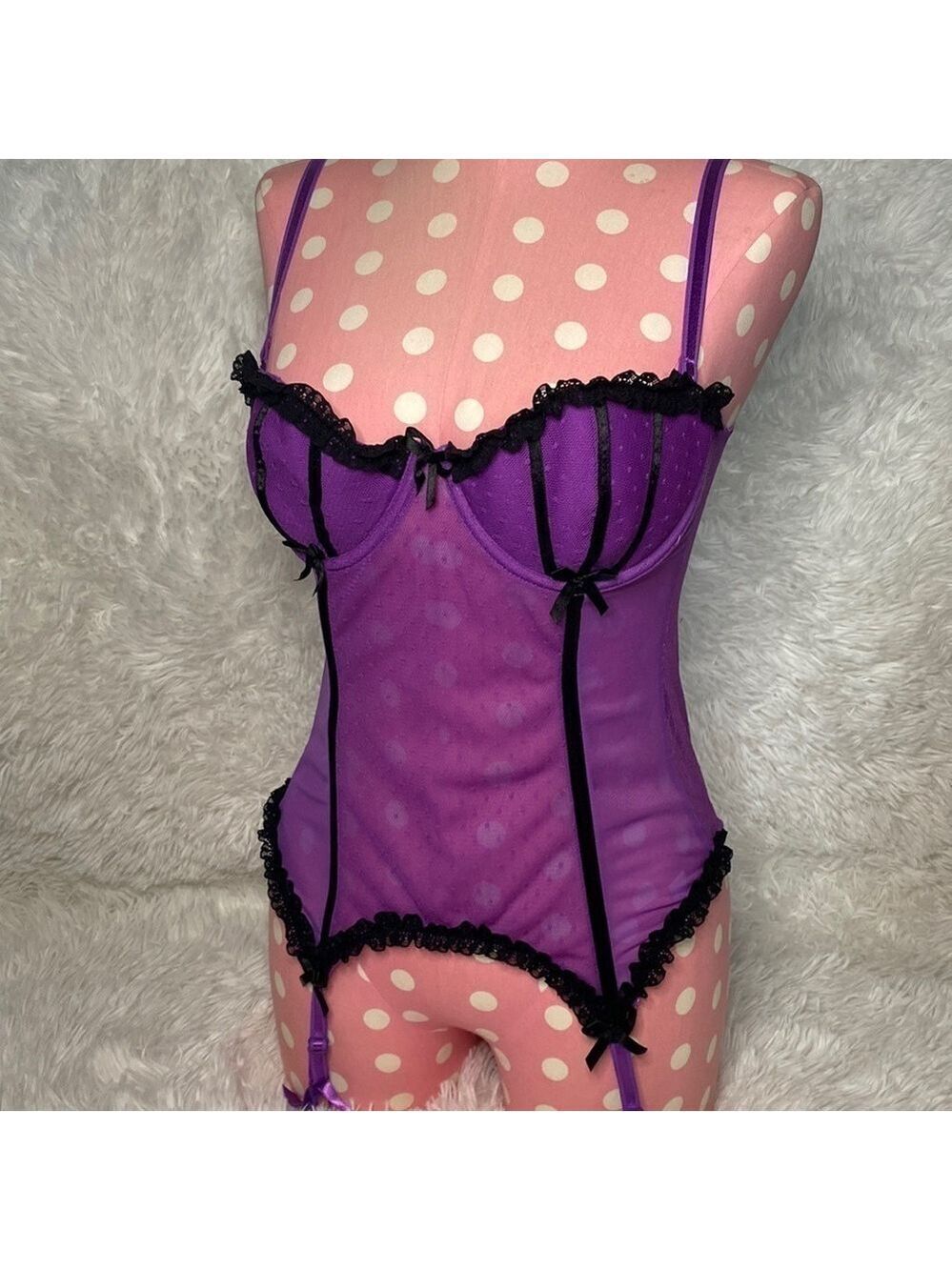 Victoria’s Secret vintage Y2K micro mesh purple & black corset top
